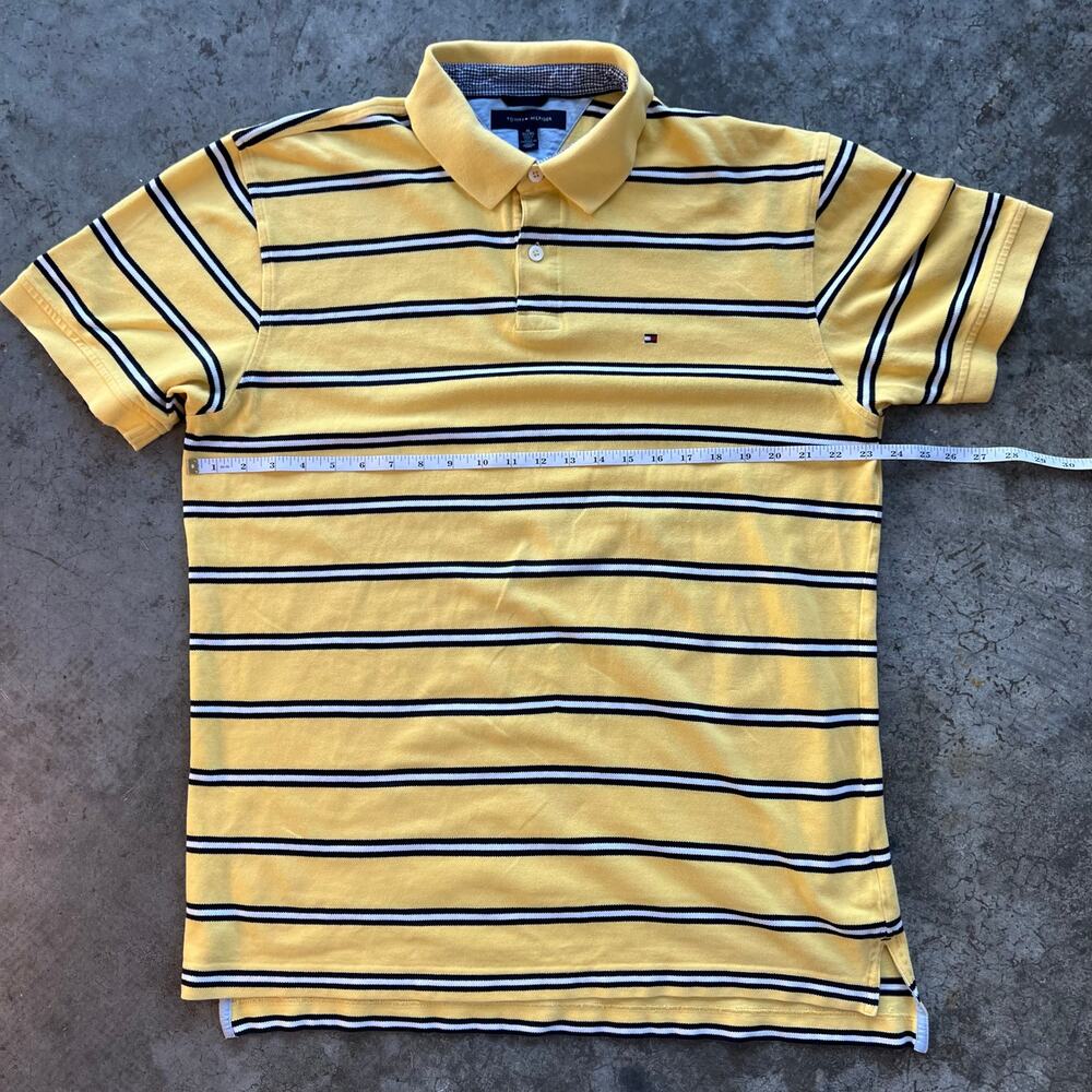 Tommy Hilfiger Polo Mens XL Yellow Navy Striped Short Sleeve Cotton Pique Logo - Picture 6 of 7